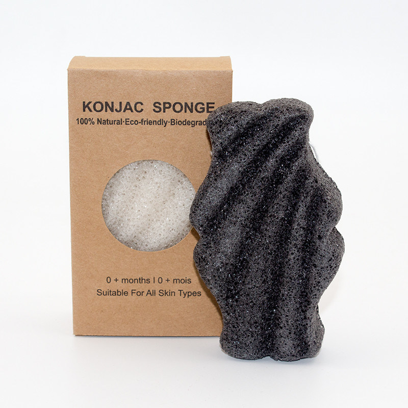 SGS 100% Natural Charcoal Body Sponge 70*70*38mm Konjac Bamboo Face Sponge